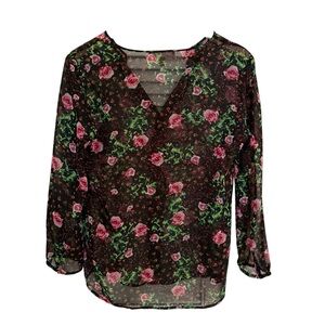 Philosophy Floral‎ Sheer Blouse Black Pink Size XSmall